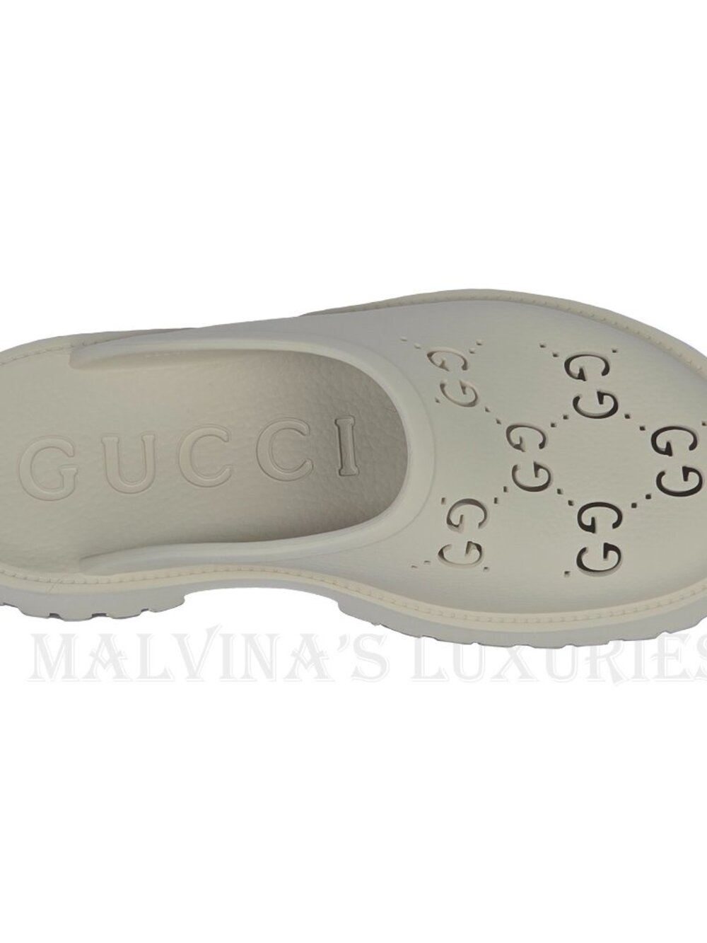 GUCCI SHOES ELEA PERFORATED RUBBER GG LOGO PLATFORM MULES SANDALS - Picture 11 of 16
